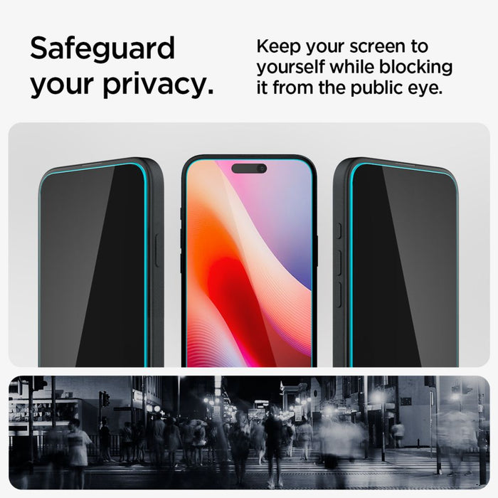 Spigen Glas.tR EzFit Privacy Tempered Glass for iPhone 15/16 with Adapter (2 pcs.)