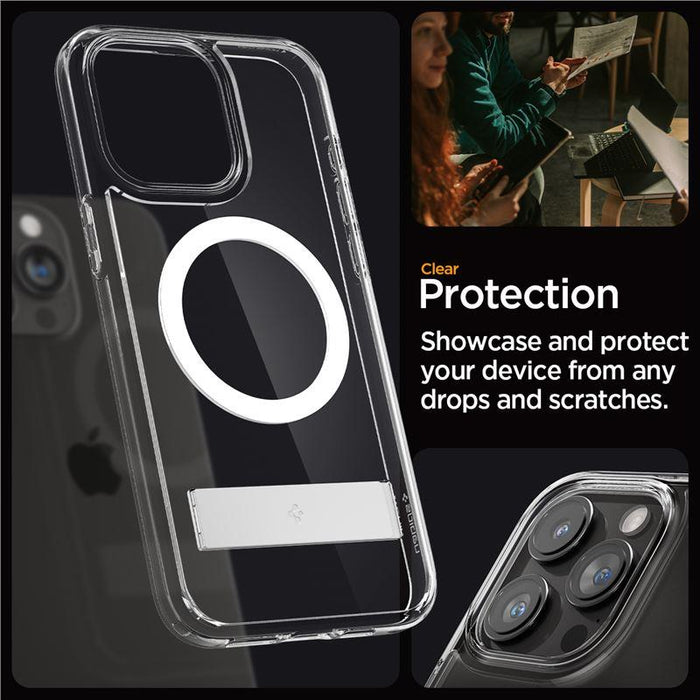 Spigen Ultra Hybrid S MagSafe Case with Stand for iPhone 15 Pro - Transparent
