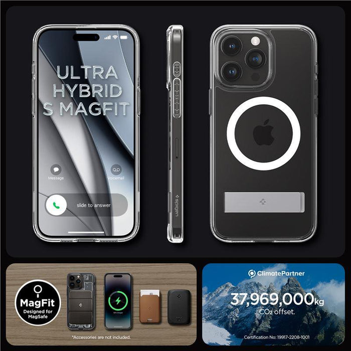 Spigen Ultra Hybrid S MagSafe Case with Stand for iPhone 15 Pro - Transparent