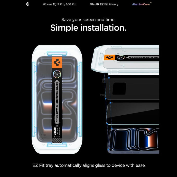 Spigen Glas.tR EZ Fit Privacy Tempered Glass for iPhone 16 Pro / 17 / 17 Pro - 2 pcs.