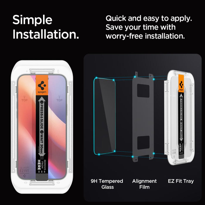 Spigen Glas.tR EZ Fit Privacy Tempered Glass for iPhone 16 Pro / 17 / 17 Pro - 2 pcs.