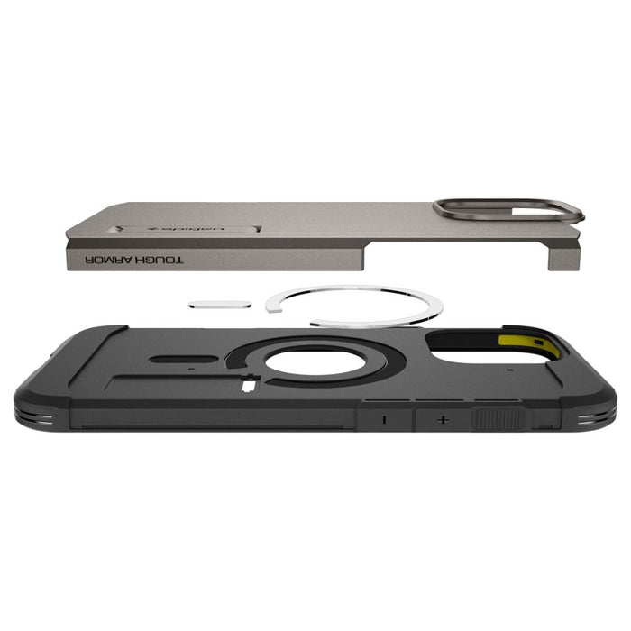 Spigen Tough Armor MagSafe case with stand for iPhone 16 Pro - gunmetal