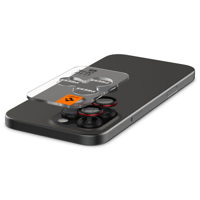 Spigen Optik Pro L-Series Glas.tR EZ Fit Tempered Glass for iPhone 14 Pro / Pro Max / 15 Pro / Pro Max / 16 Pro / 16 Pro Max / 17 Pro / 17 Pro Max - Black with Red Edge