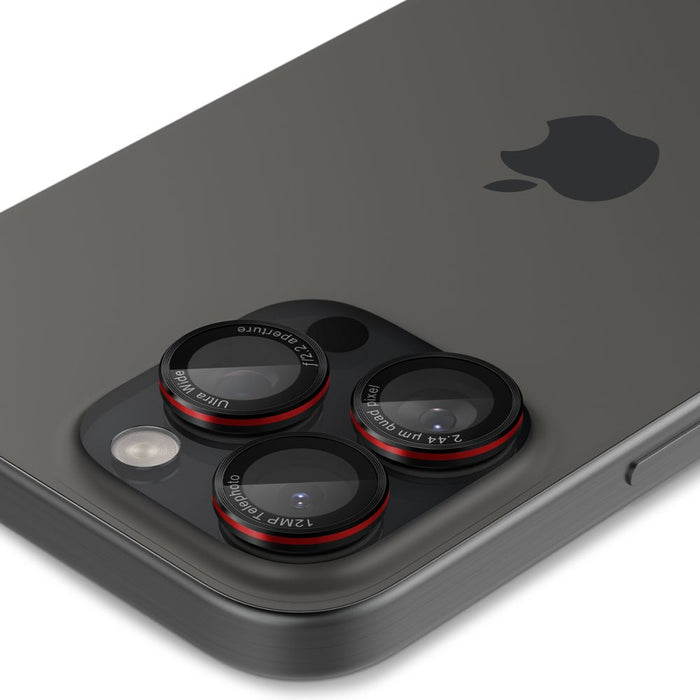 Spigen Optik Pro L-Series Glas.tR EZ Fit Tempered Glass for iPhone 14 Pro / Pro Max / 15 Pro / Pro Max / 16 Pro / 16 Pro Max / 17 Pro / 17 Pro Max - Black with Red Edge