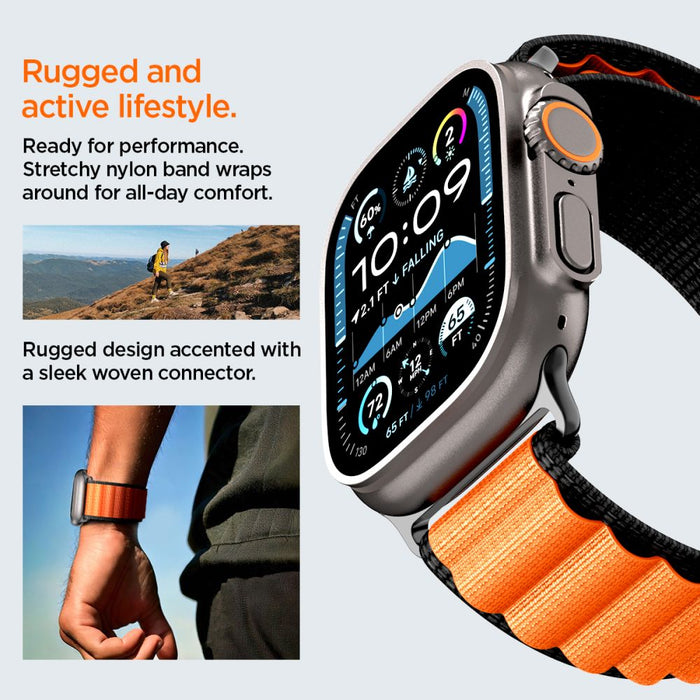 Spigen WBF1 Strap for Apple Watch 44 / 45 / 46 / 49 mm - Black and Orange