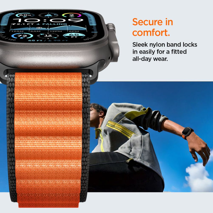 Spigen WBF1 Strap for Apple Watch 44 / 45 / 46 / 49 mm - Black and Orange