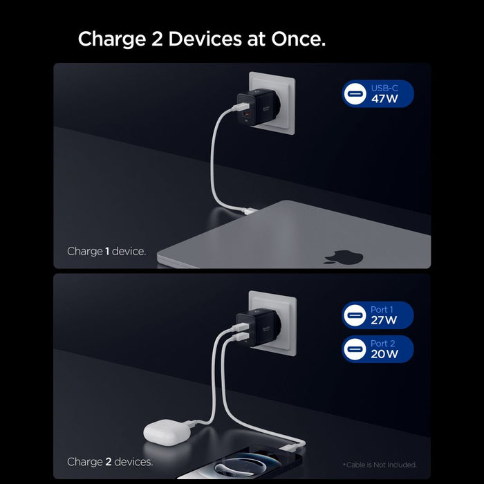 Spigen Essential EE472EU 2-port USC-C 47W wall charger - black
