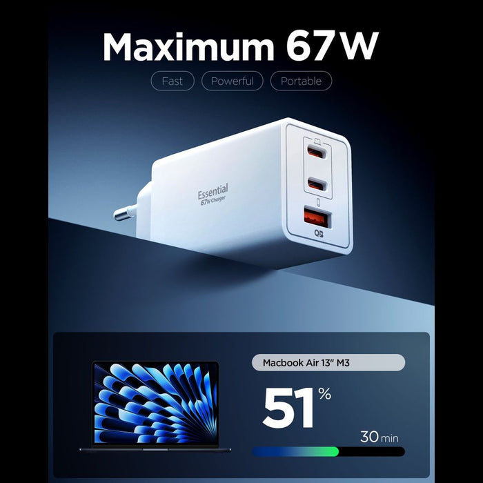 Spigen Essential EE673EU 3-port 67W wall charger - white