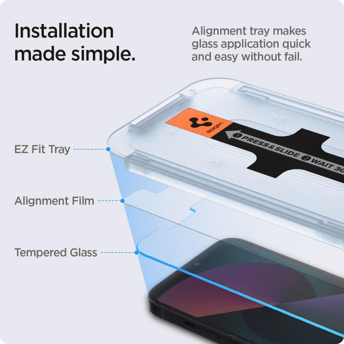 Spigen Glas.tR EZ Fit Tempered Glass for iPhone 13 / 13 Pro / 14 / 16e / 17e - 2 pcs.