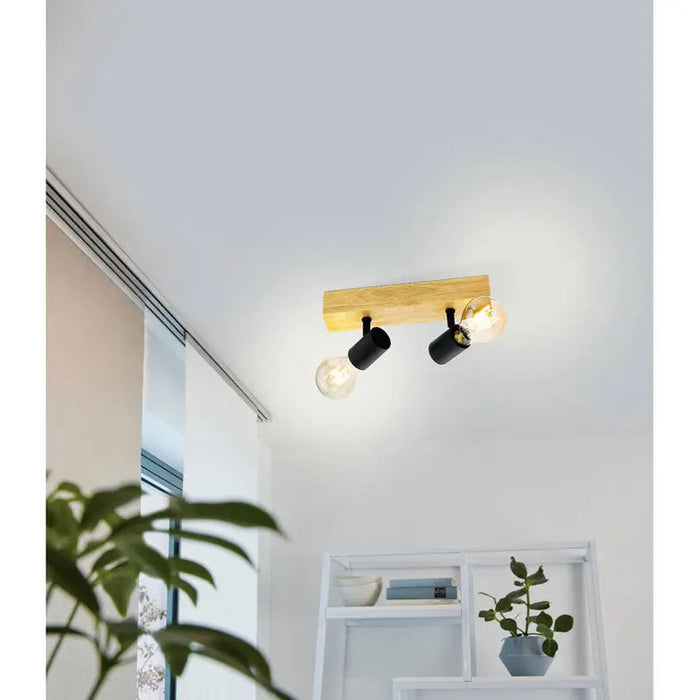 SPOT 2XE27 OAK/BLACK EGLO TOWNSHEND 3 - Спотове<<<Вътрешно осветление<<<Мебели и