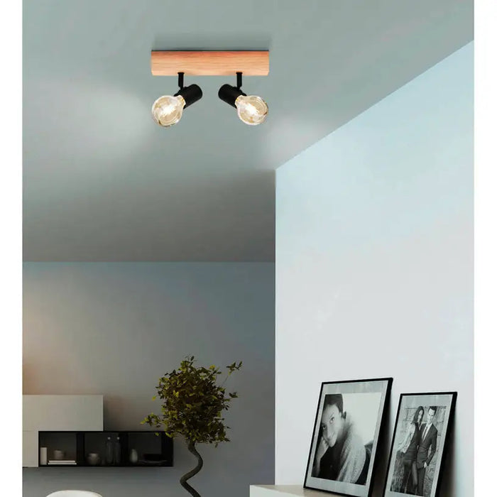 SPOT 2XE27 OAK/BLACK EGLO TOWNSHEND 3 - Спотове<<<Вътрешно осветление<<<Мебели и