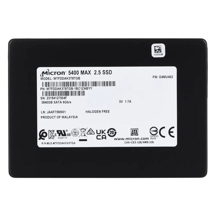 SSD Micron 5400 MAX 3.84TB SATA 2.5’’ MTFDDAK3T8TGB-1BC1ZABYYR (DWPD 3.4) - Enterprise SSDs
