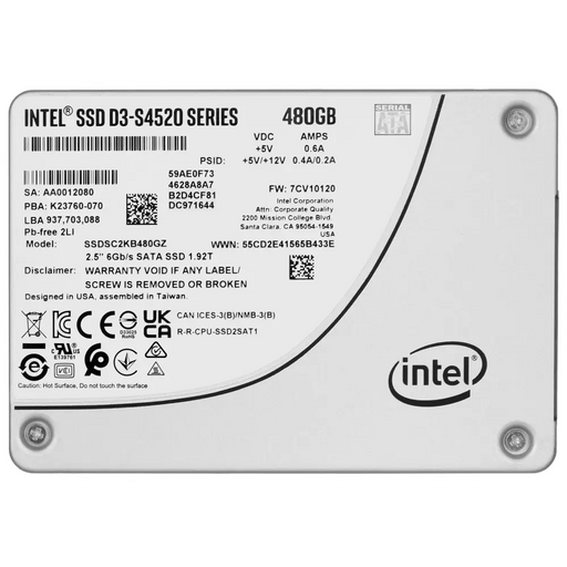 SSD Solidigm (Intel) S4520 480GB SATA 2.5’’ SSDSCKKB480GZ01 (DWPD up to 3) - Enterprise SSDs