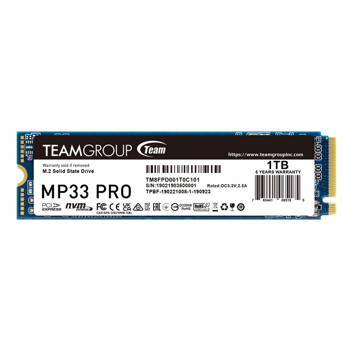 SSD Team Group MP33 PRO M.2 2280 NVMe 1TB PCIe Gen3x4 - Solid State Drive (SSD) дискове<<<Компютърни