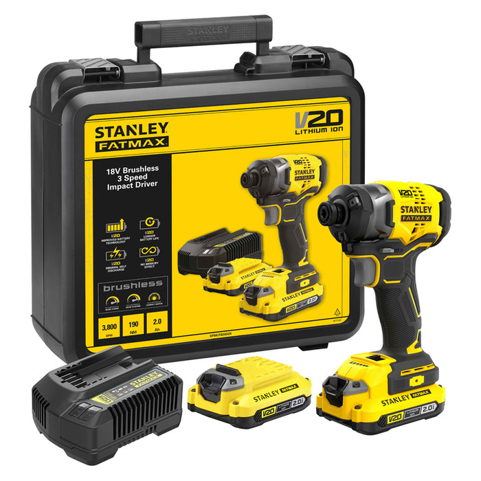 CORDLESS IMPACT DRIVER STANLEY SFMCF820D2K-QW 18 V, 190.00 nm, NUMBER OF BATTERIES 2, 2.00 Ah, CASE