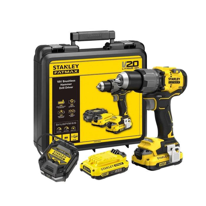 CORDLESS BRUSHLESS IMPACT DRILL STANLEY SFMCD726D2K-QW 18 V, 80.00 nm, NUMBER OF BATTERIES 2, 2.00 Ah, CASE