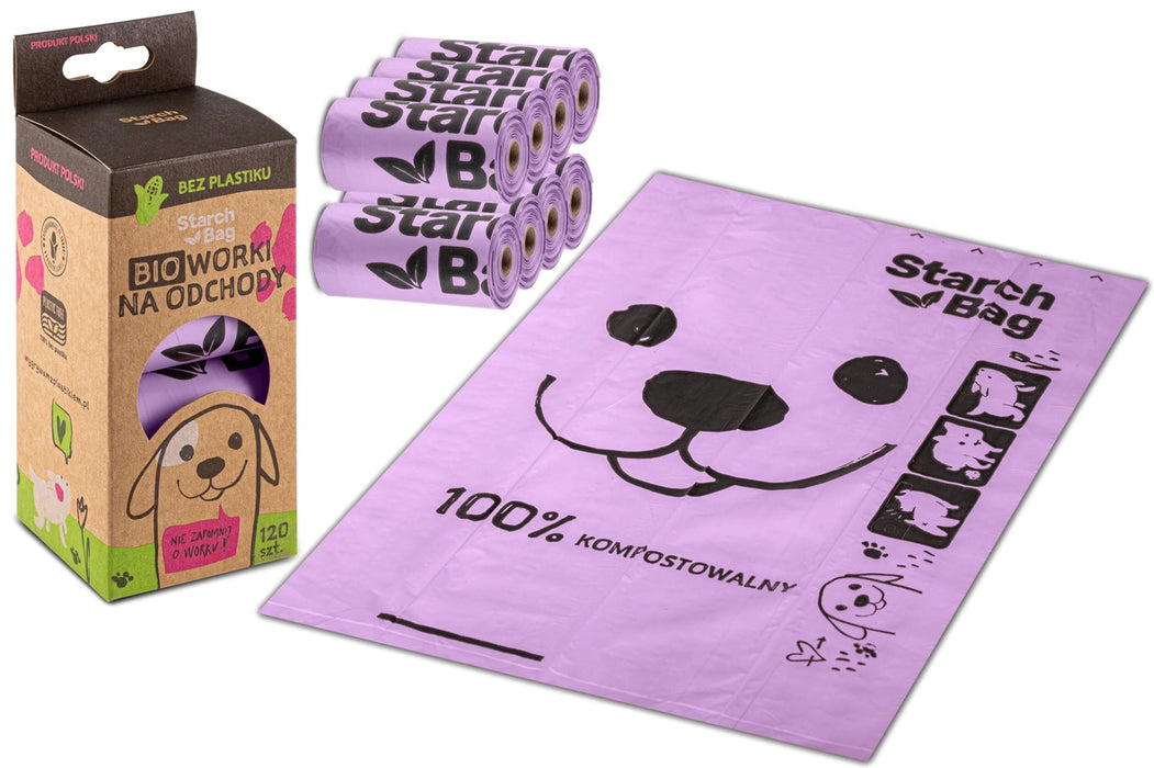 STARCHBAG BIO compostable poop bags lilac – 8x15 pcs