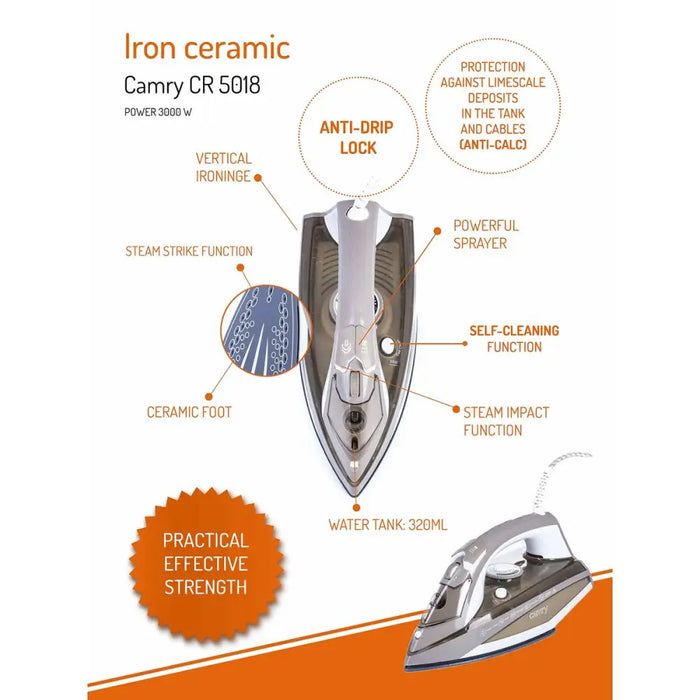 Steam Iron Adler CR 5018 3000 W 230 V - Сушилни ютии и простори<<<Почистване Прахосмукачки И Гладене<<<Дом