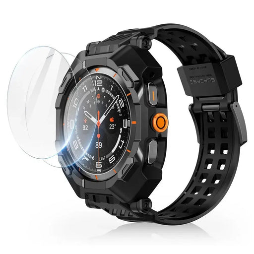 Supcase Unicorn Beetle Pro & Tempered Glass 2-PACK Case for Samsung Galaxy Watch Ultra (47MM) - Black - Cell phone