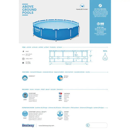 SWIMMING POOL F366X76CM BESTWAY 56681 - Басейни с рамка<<<Басейни плажни артикули и
