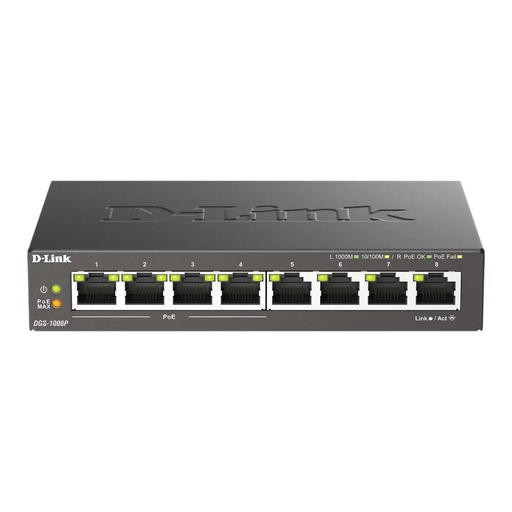 Switch D-Link DGS-1008P 4x PoE + 4 x standard 10/100/1000 Gigabit, - Комутатор - Неуправляеми<<<Мрежи<<<Мрежи и умен