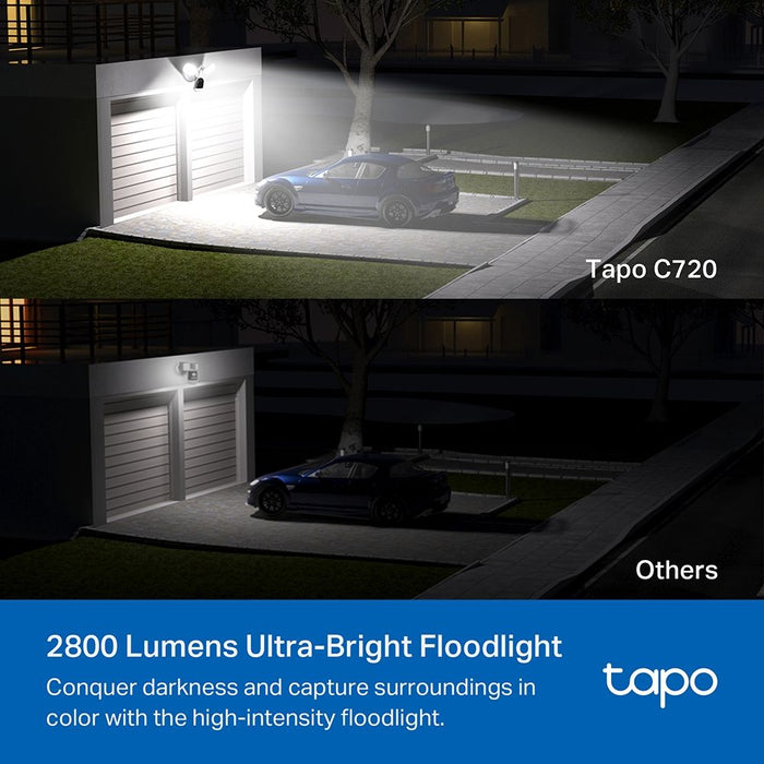 TP-LINK Camera Tapo C720 Wi-Fi Outdoor Security Floodlight, 2K QHD, 270 Degrees, White EU