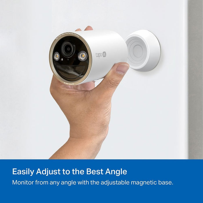 TP-Link Tapo Wire-Free Indoor/Outdoor Security Camera SPEC:4K UHD (3840x2160), H.265/H.264 Supported, 16x UHD Digital Zoom, 2.4/5 GHz Dual Band Wi-Fi, 10000mAh Rechargeable Lithium-ion Battery