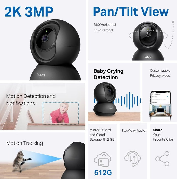 TP-LINK Camera Tapo C211 Wi-Fi Indoor Security 2K 3MP, Black EU