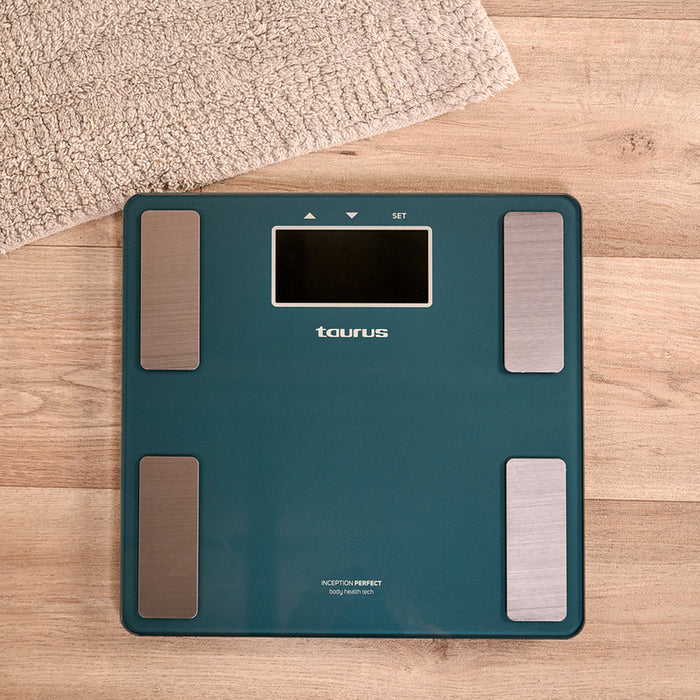 Digital Bathroom Scales Taurus INCEPTION PERFE Blue Green Tempered Glass 180 kg