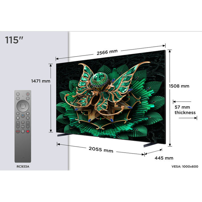 TV TCL 115C79K, 115 inch, 291 cm, 3840x2160 UHD-4K, Android, Mini LED, Smart TV