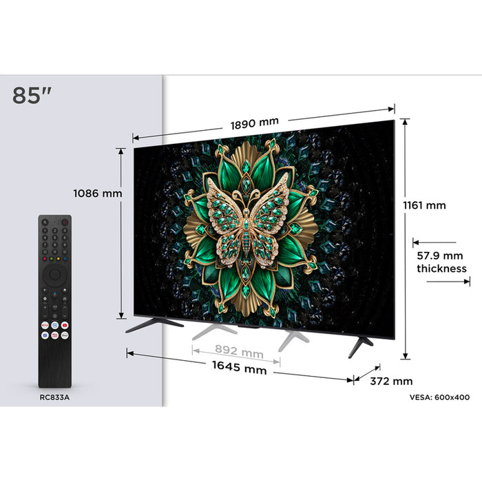 TV TCL 85MQLED75K 4K Ultra HD QD-Mini LED SMART TV, GOOGLE TV, 85.0 ", 215.0 cm