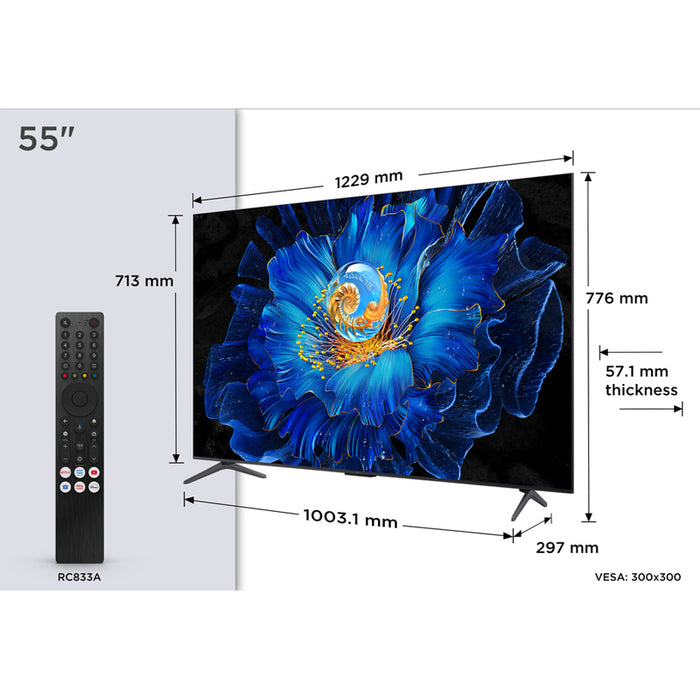 TV TCL 55C6KS 4K Ultra HD QD-Mini LED SMART TV, GOOGLE TV, 55.0 ", 139.0 cm