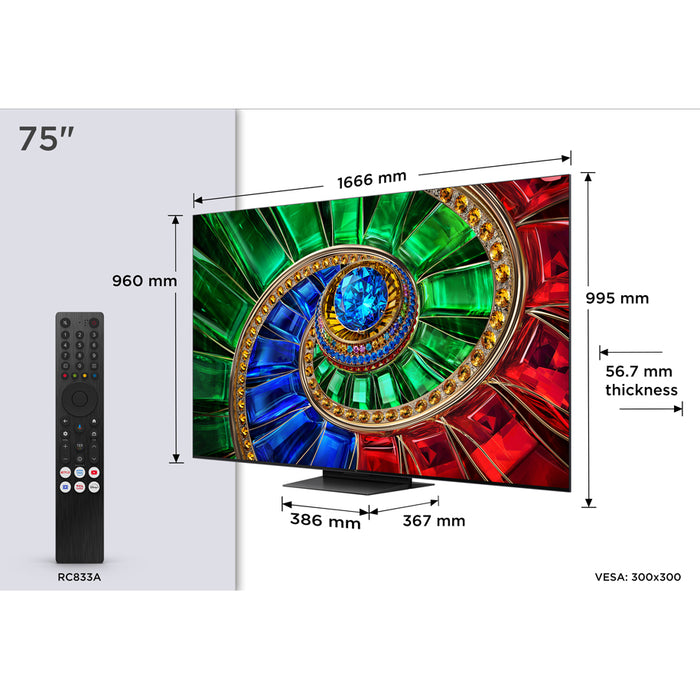TV TCL 75RM7L 4K ULTRA HD RGB-Mini LED SMART TV, 75.0 ", 189.0 cm