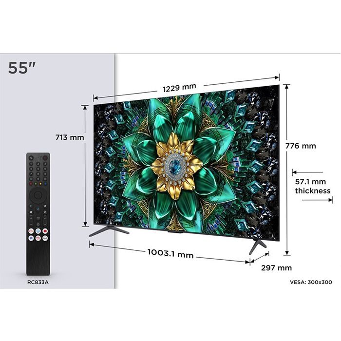 TV TCL 55Q6C, 55"(139 cm), QD-Mini LED, 4K Ultra HD, Smart TV, Google TV