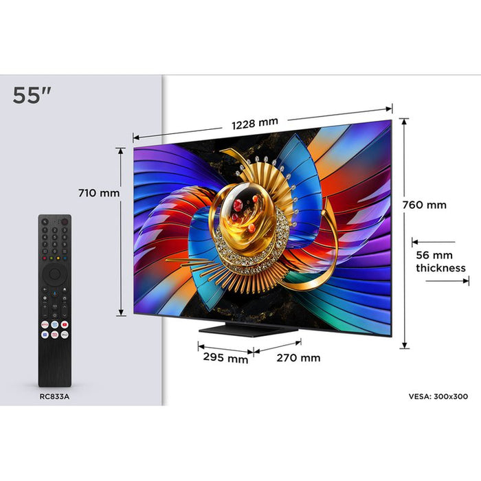 TV TCL 55Q7D, 55"(139 cm), SQD-Mini LED, 4K Ultra HD, Smart TV, Google TV