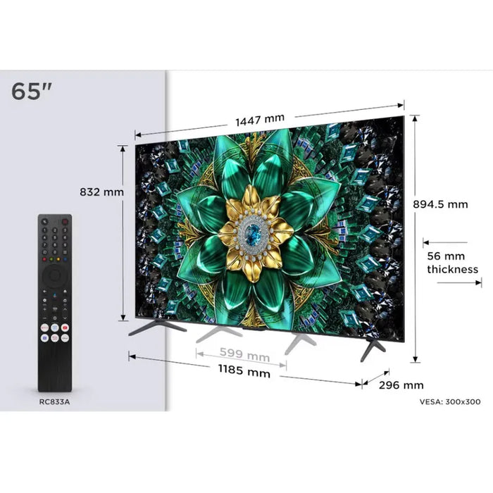 TV TCL 65Q6C, 65"(164 cm), QD-Mini LED, 4K Ultra HD, Smart TV, Google TV