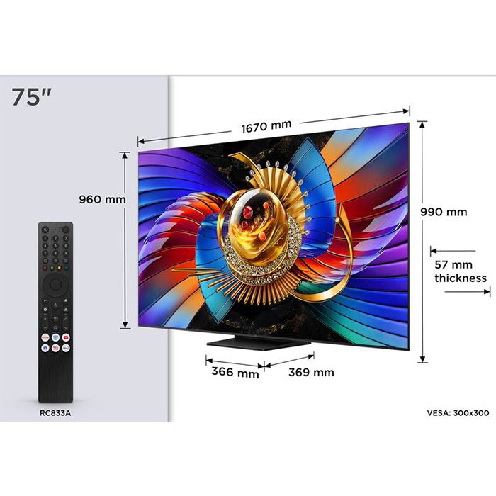 TV TCL 75Q7D, 75"(189 cm), SQD-Mini LED, 4K Ultra HD, Smart TV, Google TV