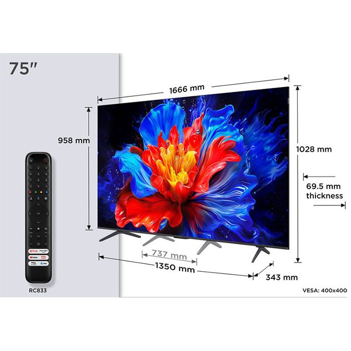 TV TCL 75QLED810, 75" QLED, 4K HDR, Google TV, Game Master 3.0