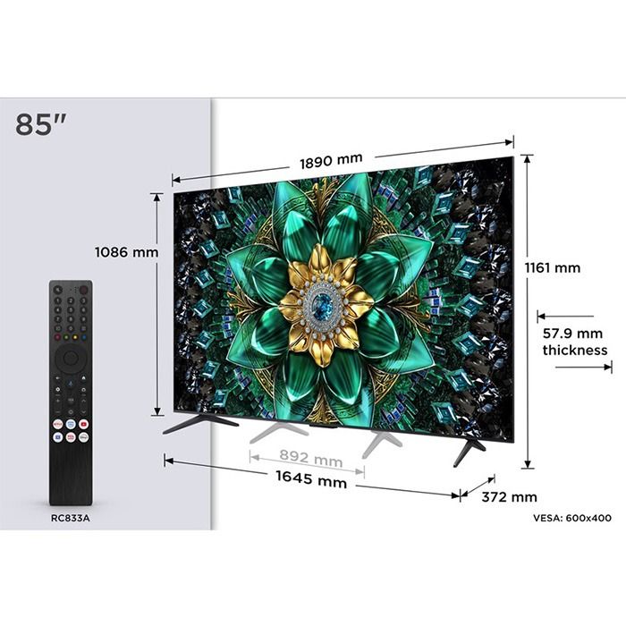 TV TCL 85Q6C, 85"(215 cm), QD-Mini LED, 4K Ultra HD, Smart TV, Google TV