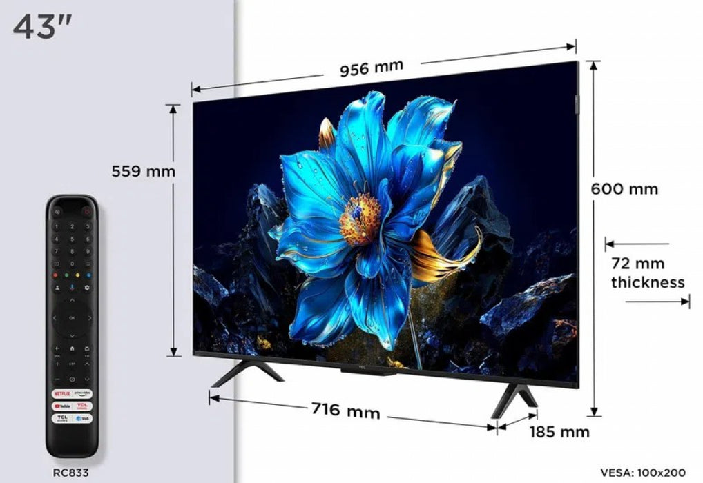TV TCL QLED 43P7K, 43" 4K Ultra HD, Smart TV 2025