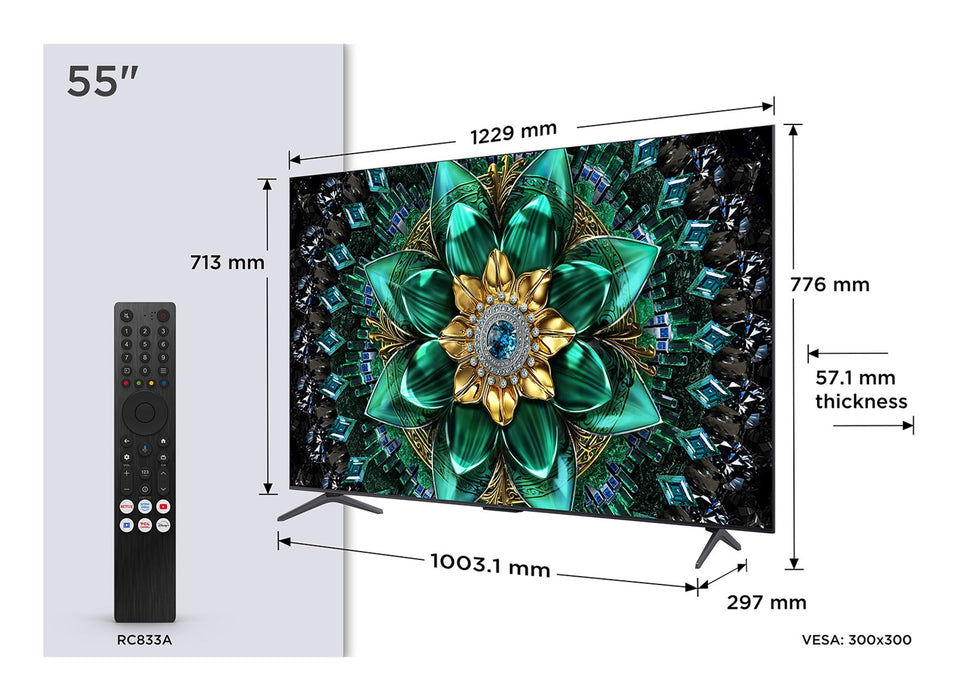 TV TCL 55Q6C, 55"(139 cm), QD-Mini LED, 4K Ultra HD, Smart TV, Google TV