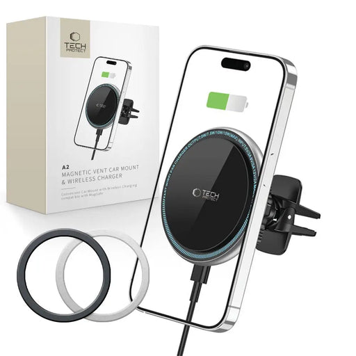 Tech-Protect A2 Car Phone Holder with MagSafe 15W Inductive Charger for Air Vent - Black - Cell phone USB