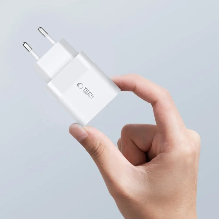 Tech-Protect C20W 2x USB-C PD 20W charger with USB-C / USB-C cable - white - Cell phone USB charger<<<HurtelXML