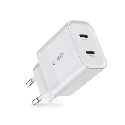 Tech-Protect C20W charger 2x USB-C PD 20W - white - Cell phone USB charger<<<HurtelXML