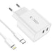 Tech-Protect C35W 2x USB-C PD 35W Wall Charger with USB-C / Lightning Cable - White - Cell phone USB charger<<<HurtelXML
