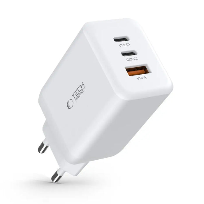 Tech-Protect C65W charger 2x USB-C PD 65W / USB-A QC 3.0 - white - Cell phone USB charger<<<HurtelXML