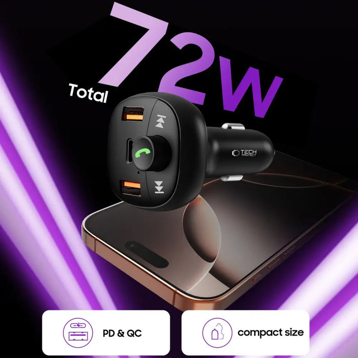 Tech-Protect CC06 3-port PD72W car charger with transmitter - black - Cell phone USB charger<<<HurtelXML