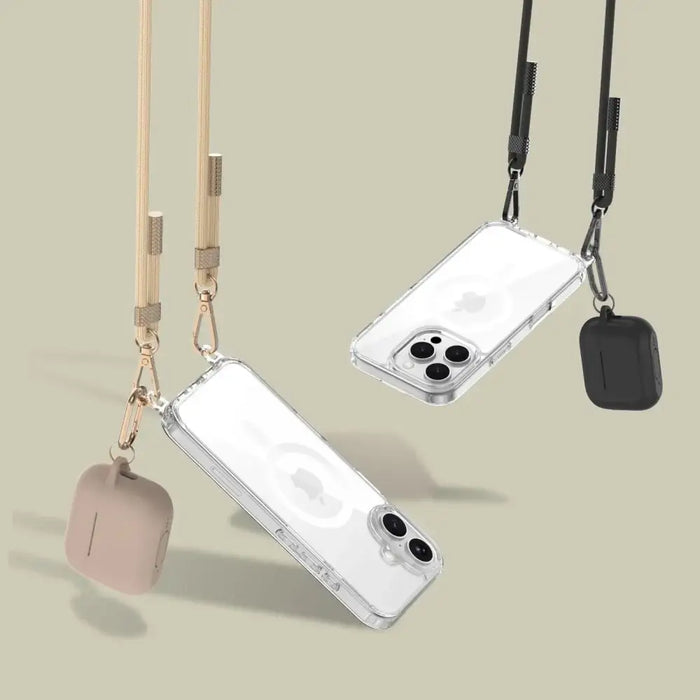 Tech-Protect FlexAir Chain MagSafe Case for iPhone 16 Pro - Clear + 2 Lanyards (Black and Taupe) - Cell phone cases