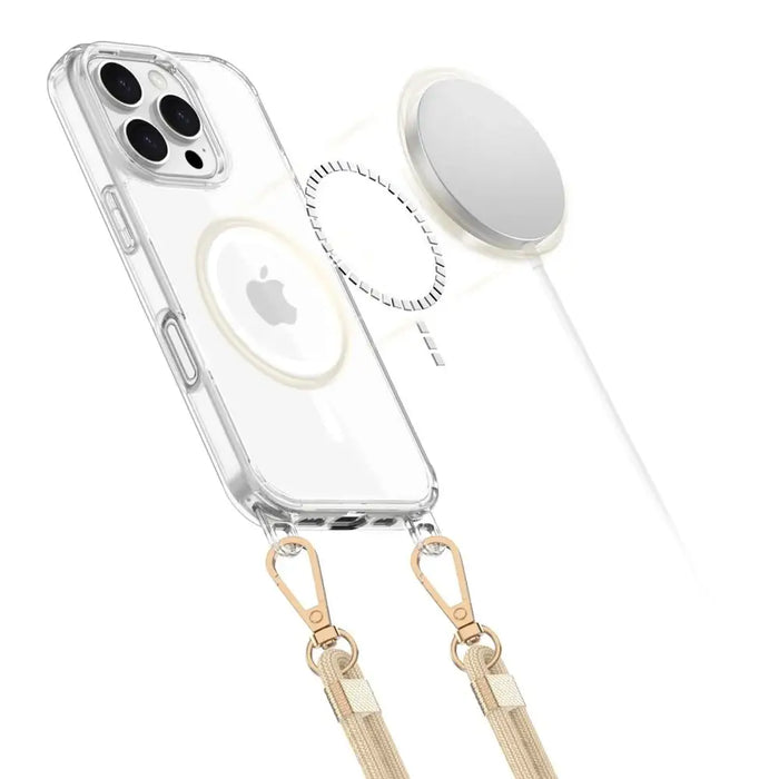 Tech-Protect FlexAir Chain MagSafe Case for iPhone 16 Pro - Clear + 2 Lanyards (Black and Taupe) - Cell phone cases