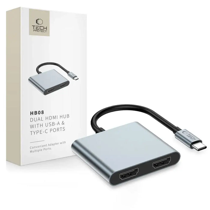 Tech-Protect HB08 4in1 USB-C + USB2.0 + 2 x HDMI 4K 60HZ adapter - gray - USB adapters<<<HurtelXML